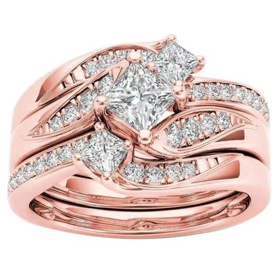 CILENON Trendy Jewelry Rose Gold Promise Rings Delicate Design Knot Set Diamond Fashion Ring Light Luxury High Grade Ring Diamond Rings Crystal Rings Diamond Band Rings for Women(Rose Gold,5)