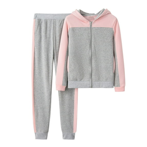 CILENON Two Piece Outfits for Women Solid Color Long Sleeve Hooded Sweatshirt and Pant Tracksuit Sport Suit Casual Sweatsuits Jogger Sets (Pink,S)