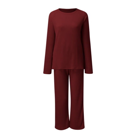 CILENON Two Piece Sets for Women Women High Neck Set Casual Side Slit Knitted Sweater Pullover Top Wide Leg Pants 2 Piece Tracksuit Womens Lounge Sets 2 Piece Outfits (Wine Red,L)