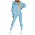 thumbnail image 1 of CILENON Velour Tracksuit Womens 3Pcs Women's Sports Suit Loose Hooded Pockets Sweatshirt And Vest And Slim Trousers Loungewear Sets Woman Loungewear for Travel Airplane Outfits(Blue,S), 1 of 6