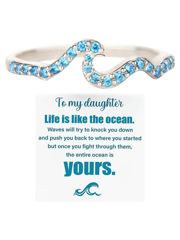 Wedding Band To My Daughter Ring Surfer Ring Highs And Lows Daughter Ring Birthday Gifts for Daughter From Mom Light Luxury Water Wave Ring Gold Rings That Don'T Tarnish (Silver,8)