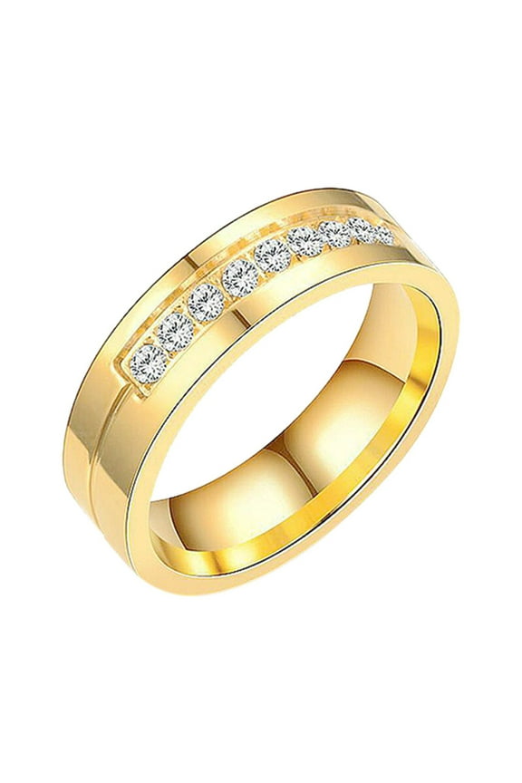 Wedding Bands Fashion Trend Ring Stainless Steel Diamond Encrusted Lovers Steel Zircon Ring Alloy Women Men Exquisite Ring Fashion Jewelry Gift Rings for Friends Girls Boys (Gold,7)