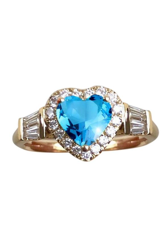 Wedding Bands Gemstone Birthstone Sapphire Statement Engagement Rings for Women Anniversary Promise Rings for Her Gold Rings for Women Non Tarnish Chunky Rings Wedding Rings(Sky Blue,10)