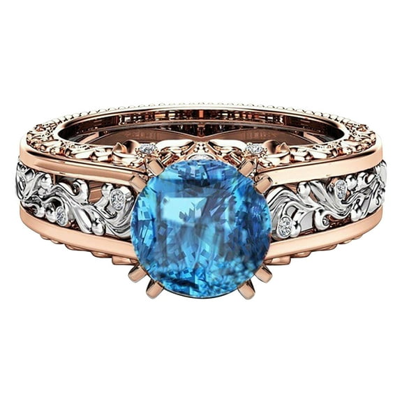 CILENON Wedding Bands Ladies Ring Alloy Plated 14K Rose Gold Color Separation Ring Jewelry Gift Gold Rings for Women Non Tarnish Chunky Rings Wedding Rings(Blue,8)
