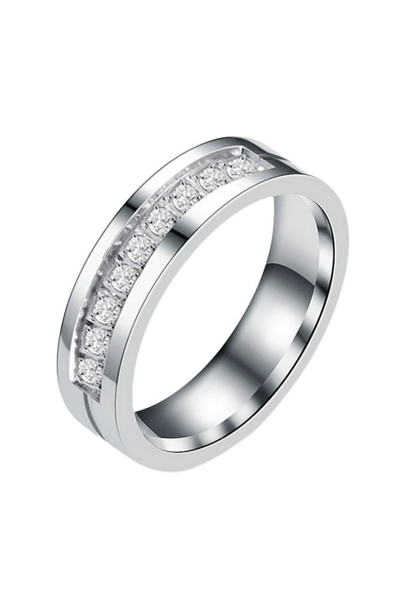 Wedding Ring Fashion Trend Ring Stainless Steel Diamond Encrusted Lovers Steel Zircon Ring Alloy Women Men Exquisite Ring Fashion Jewelry Gift Rings for Friends Girls Boys (Silver,12)