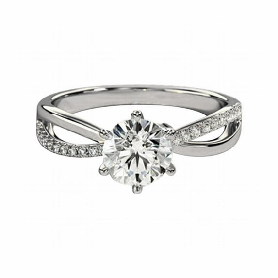 CILENON Wedding Ring Fine Jewelry Ring Round Hearts Arrows Cut Diamond Silver Ring Ring Six Diamond Ring Women's Engagement Handwear Rose Gold Rings for Women Gold Ring Gold Filled Ring(Silver,6)