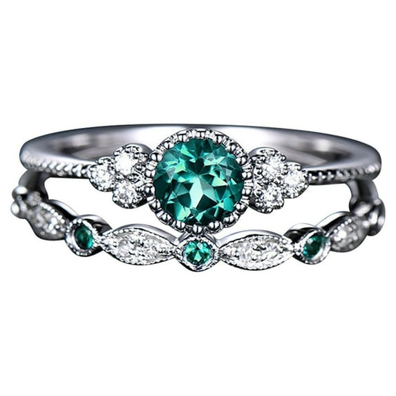 CILENON Wedding Rings Ring Fashion Women's Jewelry 1 Diamond Rings Couple Set Pair 510 Size Rings Womens Jewelry Womens Wedding Bands Rings for Women Sterling Silver(Green,10)
