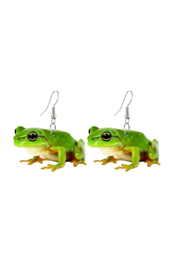 Women Acrylic Simulated Frog Printed Earrings (Green,One Size)