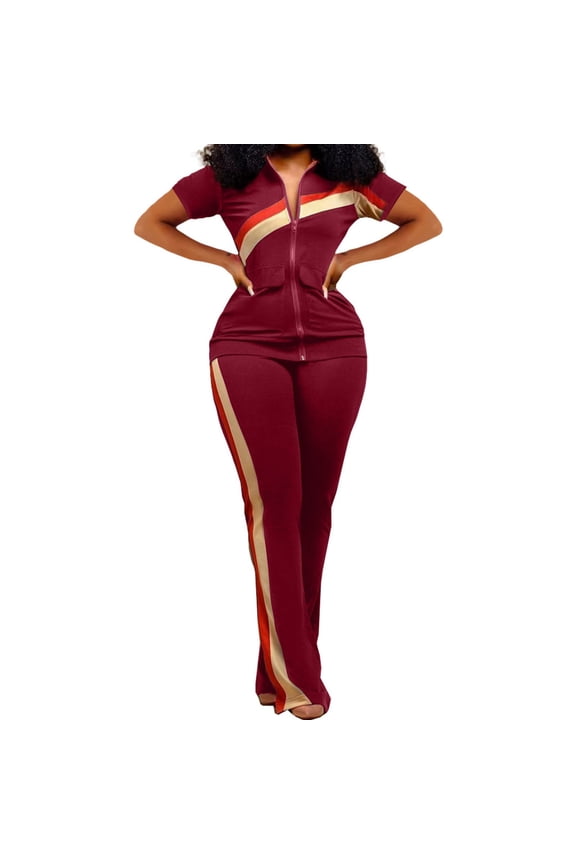 Women Clothing Set Women Clothes Sports Fashion Two Piece Pants Pocket Set Tracksuits Women's Clothing Sets Plus Size Sweat Suits for Women Terry Cloth Sets for Women Clothing (Wine Red,S)