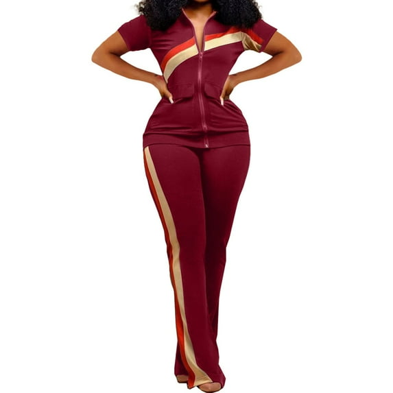 CILENON Women Clothing Set Women Clothes Sports Fashion Two Piece Pants Pocket Set Tracksuits Women's Clothing Sets Plus Size Sweat Suits for Women Terry Cloth Sets for Women Clothing (Wine Red,S)