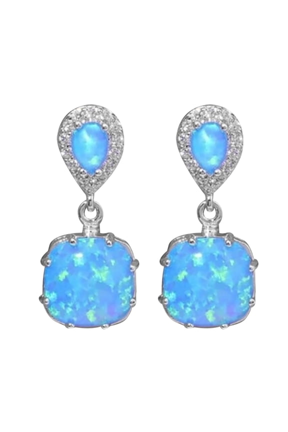 Women Copper Electroplated Silver Artificial Opal Opal Opal Earrings For Women (Blue,One Size)