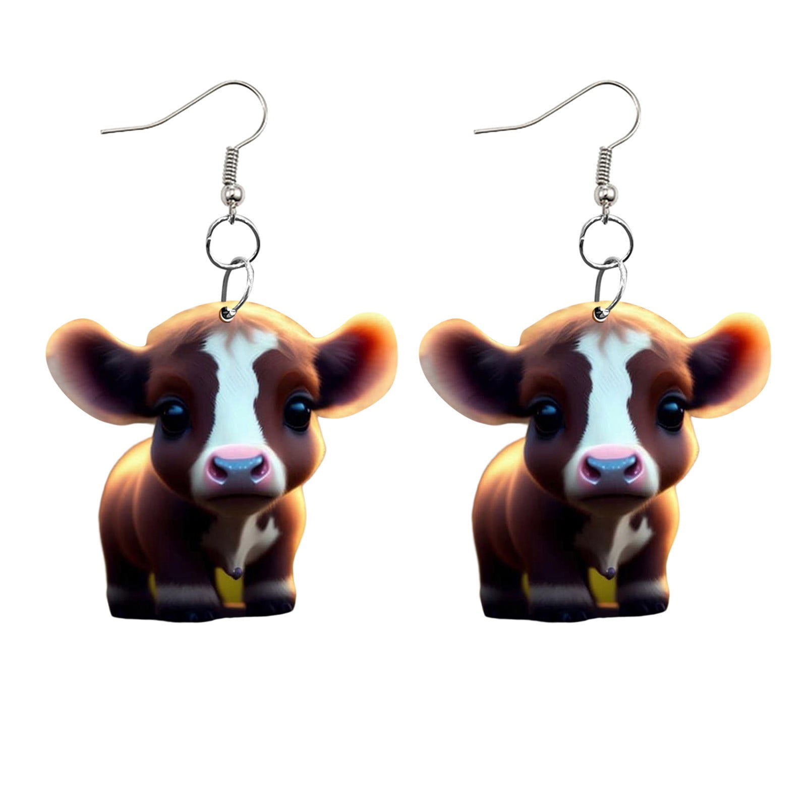 Cute Christmas Cow Earrings | Dangle Acrylic Charm Earrings For Women, Farm Animal Jewelry, Holiday Gift