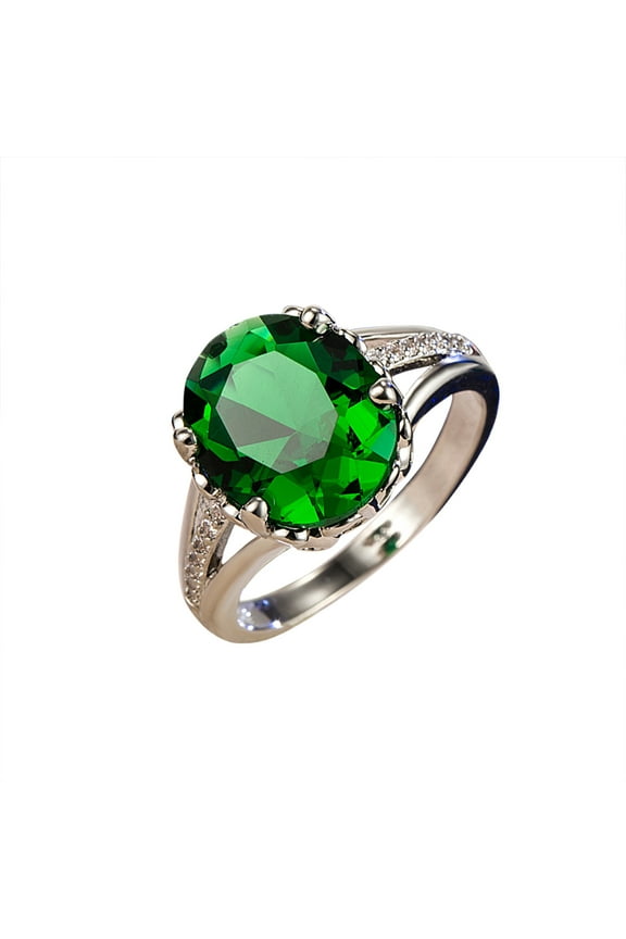Women Diamond Green Zirconia Ring Ladies Jewelry Engaged Ring (Green,8)