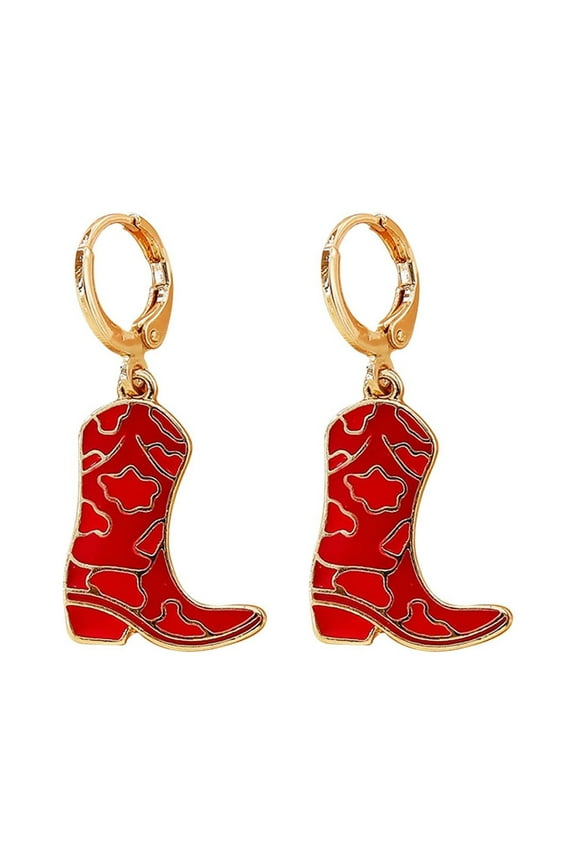 Women Enamel Western Cowboy Boots Earrings Cowboy Pendant Earrings (A,One Size)