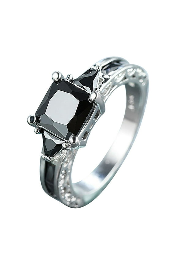 Women Fashion Ring Black Zircon Ring Ladies Jewelry Engaged Ring (Black,9)