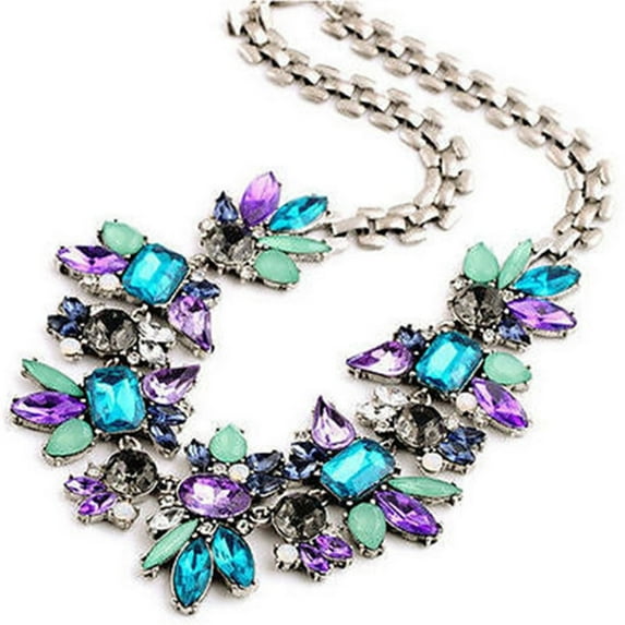 CILENON Women Fashion Statement Bib Collar Colorful Rhinestone Floral Chain Necklace For Gift (Purple,One Size)