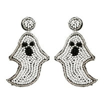 CILENON Women Halloween Earrings Beaded Pumpkin Dangle Earrings For Women Handmade Bead Drop Earring Studs Costume Themed Party Jewelry Gifts (White,One Size)