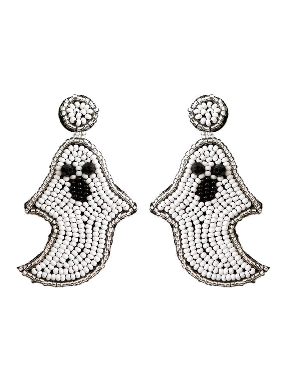 Women Halloween Earrings Beaded Pumpkin Dangle Earrings For Women Handmade Bead Drop Earring Studs Costume Themed Party Jewelry Gifts (White,One Size)