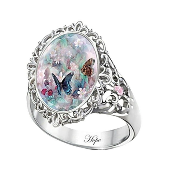 CILENON Women Rings Fashion And Elegant Temperament Ladies Colorful Zircon Copper Butterfly Ring Trendy Jewelry Diamond Rings Crystal Rings(Multi-color,5)