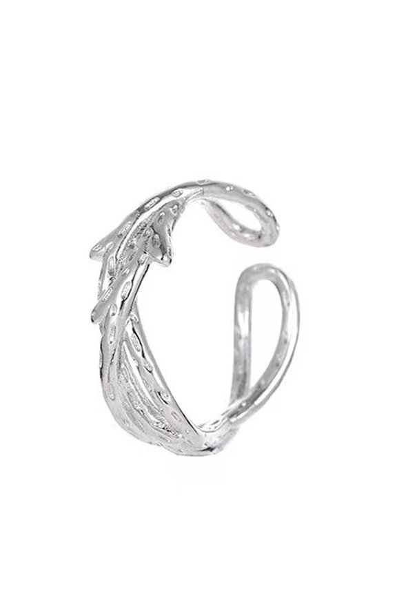 Women Rings Women's Open Ring Handmade Smooth Silver Plated Literary Jewelry Fashionable Leaf Rose Flower Trendy Jewelry Diamond Rings Crystal Rings(Silver,One Size)