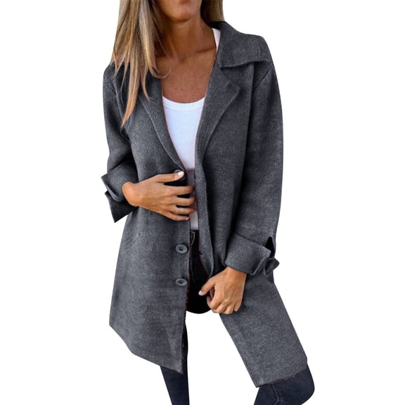 CILENON Women's Autumn Solid Color Flip Tie Pocket Single Breasted Mid Length Long Sleeved Jacket Womens Coats(Gray,XXXXL)