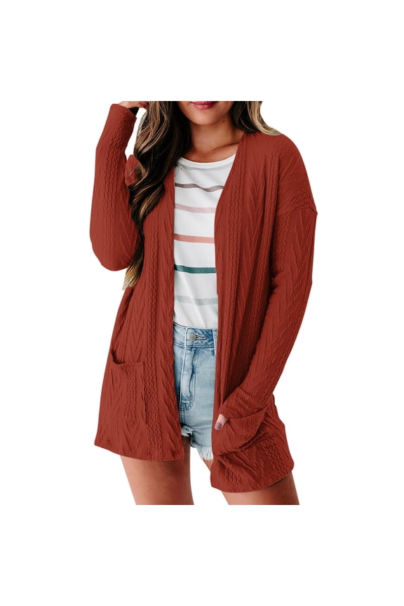 Women's Cardigans Women Solid Color Loose Fashion Patchwork Sweater Knit Long Sleeve Cardigan Coat (Orange,M)