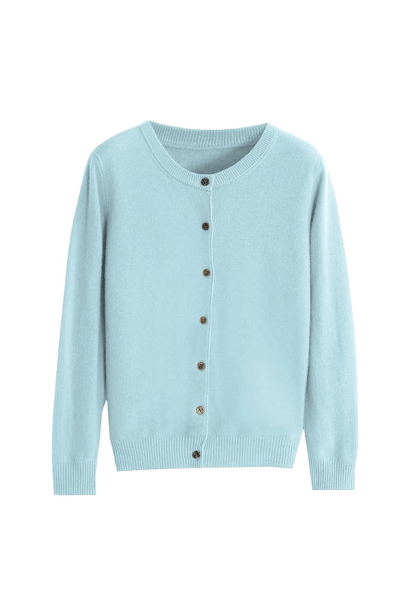 Women's Cardigans Womens Basic Crew Neck Long Sleeve Button Down Cardigan (Light Blue,S)