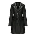 thumbnail image 1 of CILENON Women's Casual Jackets Women's Mid Length Leather Coat Long Sleeve Leather Trench Coat Fashion Coat (Black,L), 1 of 3