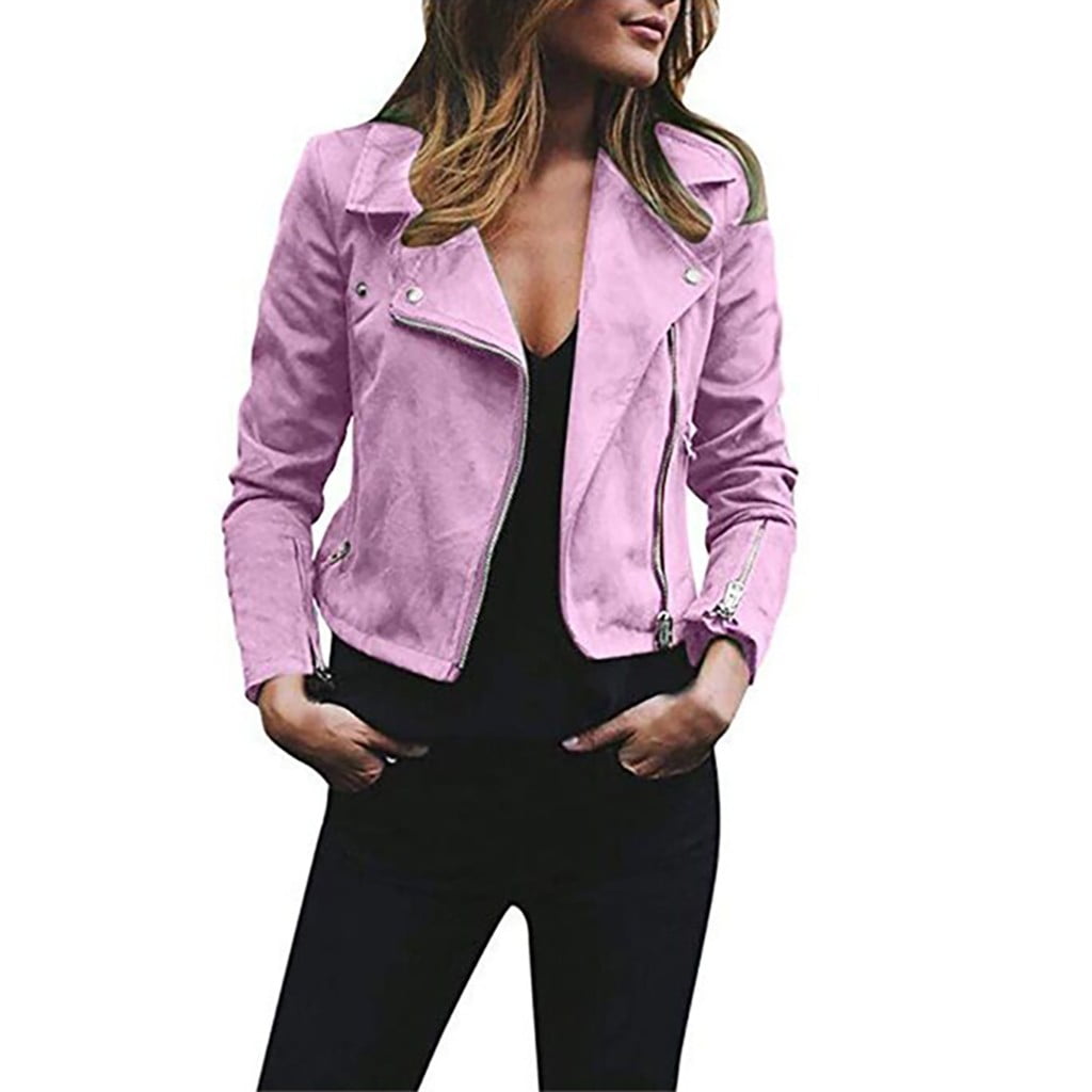 CILENON Women's Casual Jackets Womens Ladies Retro Rivet Zipper Up