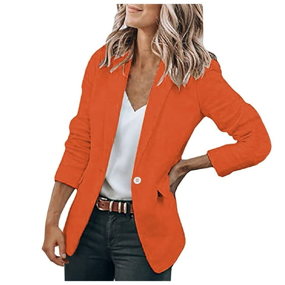 CILENON Women's Fashion Jackets Women's Open Work Blazers Coat Casual Sleeve Front Long office Women's Coat (Orange,XXL)