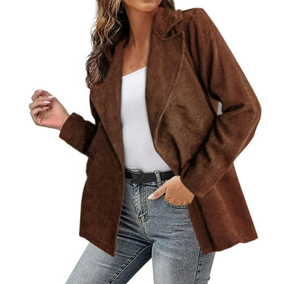 CILENON Women's Fashion Women's Fall Winter Solid Color Jacket Suit Corduroy Cardigan Jacket (Coffee,S)