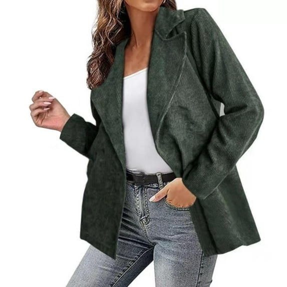 CILENON Women's Fashion Women's Fall Winter Solid Color Jacket Suit Corduroy Cardigan Jacket (Green,XL)