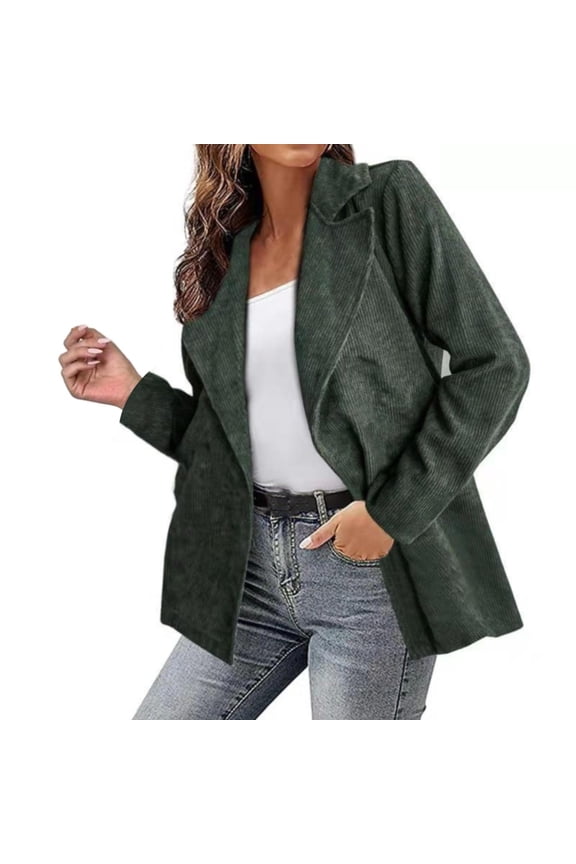 Women's Fashion Women's Fall Winter Solid Color Jacket Suit Corduroy Cardigan Jacket (Green,XXL)