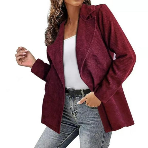 CILENON Women's Fashion Women's Fall Winter Solid Color Jacket Suit Corduroy Cardigan Jacket (Red1,M)
