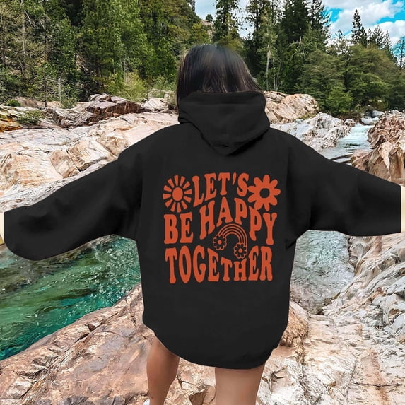 CILENON Women's Oversized Sweatshirt Women's Fashion Casual Letter Floral Print Long Sleeve Hooded Sweatshirt with Drawstring Pockets Free Shipping(Black,XXXXXL)