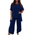 thumbnail image 1 of CILENON Women's Travel Outfits Women's Fashion Casual Loose Plus Size Suits European And American Short Sleeves Womens Sweatsuits 2 Piece Set Airplane Travel Outfits for Women (Navy Blue,L), 1 of 6