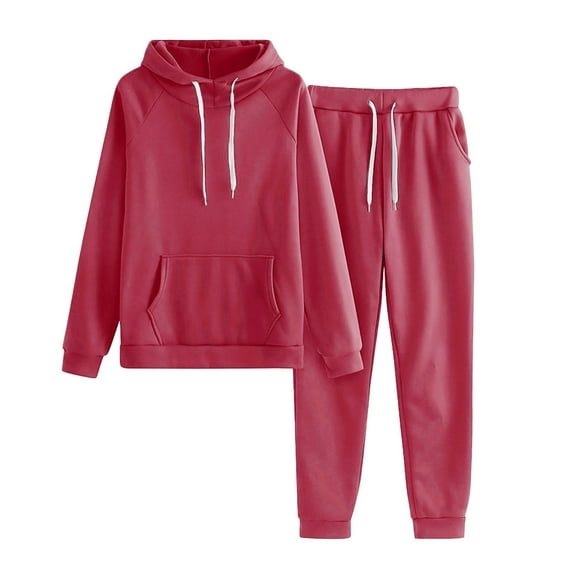 CILENON Clearance Womens 2 Piece Outfits Lounge Hoodie Sweatsuit Sets Oversized Sweatshirt Baggy Fall Fashion Sweatpants with Pockets Jogging Suits (Red,S)