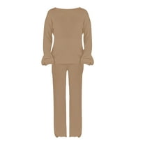 CILENON Womens 2 Piece Outfits Women's Spring And Autumn Leisure Loose Sleeve V Neck Top High Waist Wide Leg Pants Set 2 Piece Sweatshirt Womens Loungewear (Coffee,XXXL)