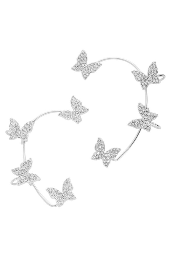 Womens Earrings Butterfly Earrings Ear Cuffs Non Piercing Bling Tassel Exquisite Zircon Ear Clips Bridal Wedding Jewelry Gifts (Silver1,One Size)