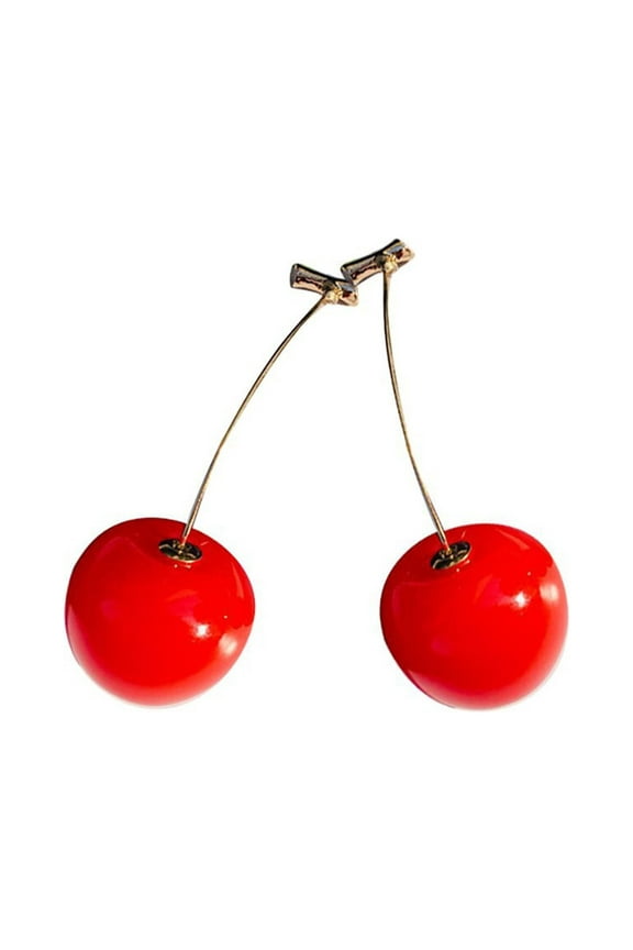 Womens Earrings Long Red Jewelry Pendant Fruit Earrings Cherry Sweet Gold Ladies Earrings (Red,One Size)
