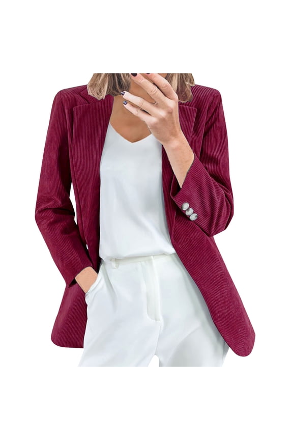 Womens Jackets Dressy Casual Womens Ladies Cardigan Temperament Slim Solid Color Casual Small Suit Jacket (Wine Red,L)