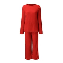 CILENON Womens Lounge Sets 2 Piece Outfits Women High Neck Set Casual Side Slit Knitted Sweater Pullover Top Wide Leg Pants 2 Piece Tracksuit Womens Casual Outfits Clothing Set for Women (Red,XL)