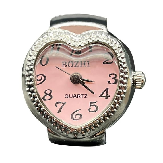 CILENON Womens Rings Real Watch Ring To Tell Time Vintage Watch Clock Ring Round Chunky Ring Silver Adjustable Ring Fashion Watch Jewelry Silver Rings for Women Gold Jewelry (Pink,One Size)