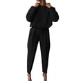 thumbnail image 1 of CILENON Womens Sweatsuits 2 Piece Set Autumn And Winter Women's Loose Solid Color Long Sleeve Casual Two Piece Set Airplane Travel Outfits for Women Airport Outfits for Women 2024 (Black,L), 1 of 3
