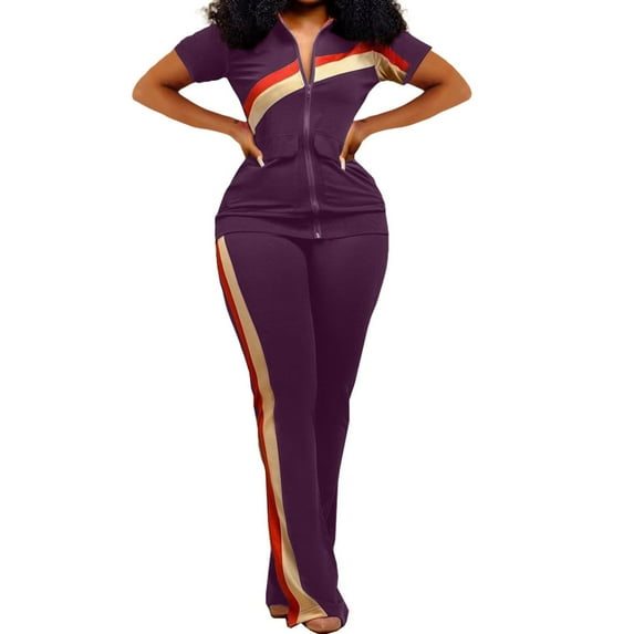 CILENON Womens Travel Clothes Women Clothes Sports Fashion Two Piece Pants Pocket Set Tracksuits Women's Clothing Sets Black 2 Piece Set for Women Lounge Wear Sports Wear for Women(Purple,XXXXL)