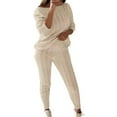 thumbnail image 1 of CILENON Womens Travel Clothes Women's Solid Colour Round Neck Sweater Top Trouser Set Black 2 Piece Set for Women Lounge Wear Sports Wear for Women(Beige,XL), 1 of 5