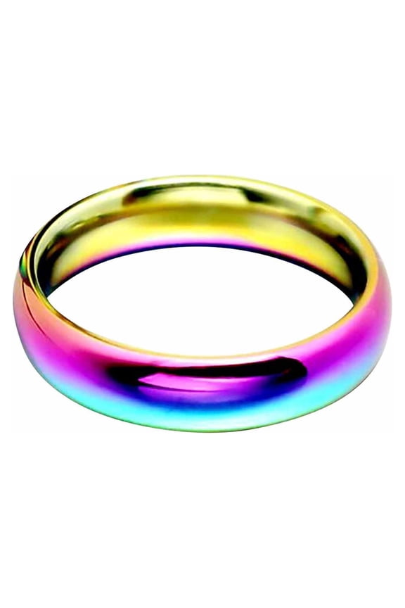 Womens Wedding Bands 4Mm Stainless Steel Smooth Ring Titanium Steel Couple Ring Jewelry Size 5-12 Rings for Women Sterling Silver Rings for Women Non Tarnish Pinky Ring(Multi-color,7)