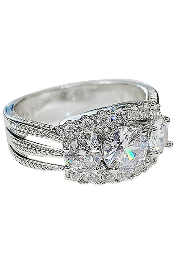 Womens Wedding Bands Full Diamond Zirconia Ring for Women Simple Fashion Jewelry Popular Accessories Holiday Gift for Wife Rings for Women Sterling Silver (Silver,9)