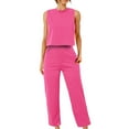 thumbnail image 1 of CILENON Work From Home Outfits Women Women's Suit New Sleeveless Sports Casual Suit Women's Short Loose T Shirt Trousers Two Piece Set Traveling Outfits Women (Hot Pink,L), 1 of 6