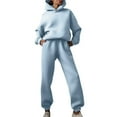 thumbnail image 1 of CILENON Yoga Sets for Women Women Solid Solor Casual Fashion Long Pants With Thick Long Sleeve Hoodie Suit Two Piece Travel Outfits for Women Two Piece Sweatsuit Sets for Women (Blue,L), 1 of 6